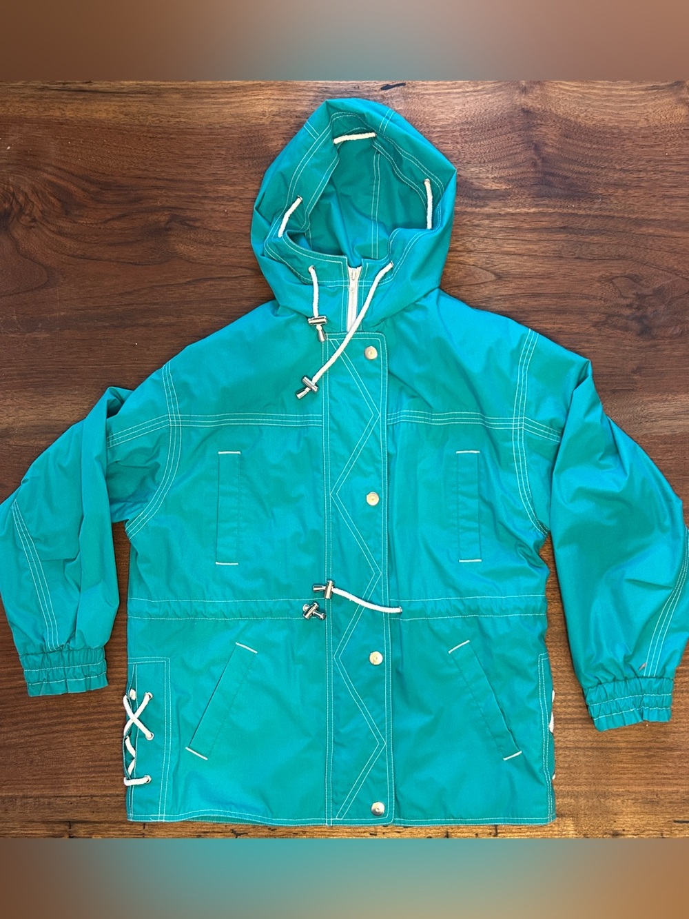 London Fog Turquoise/Teal/light green Full Zip Raincoat Jacket Women's m Reg